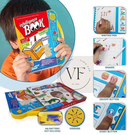 Kids interactive sound book showing letters and numbers page