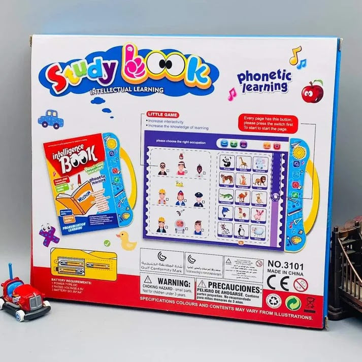 Child pressing sound buttons on the self learning study book