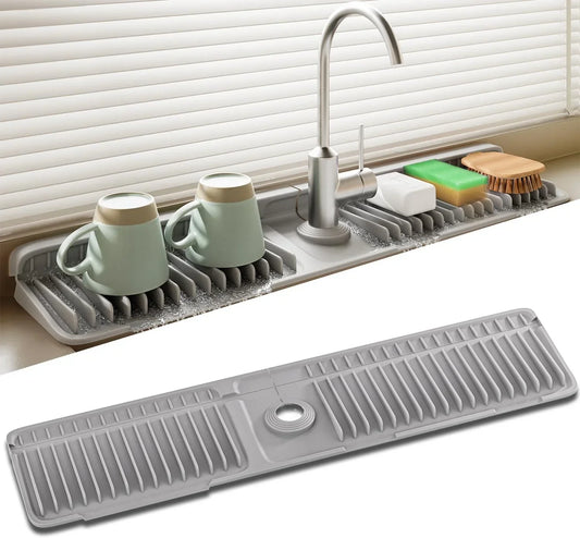 Silicone Sink Faucet Splash Guard Mat – Quick Drain & Drying Organizer